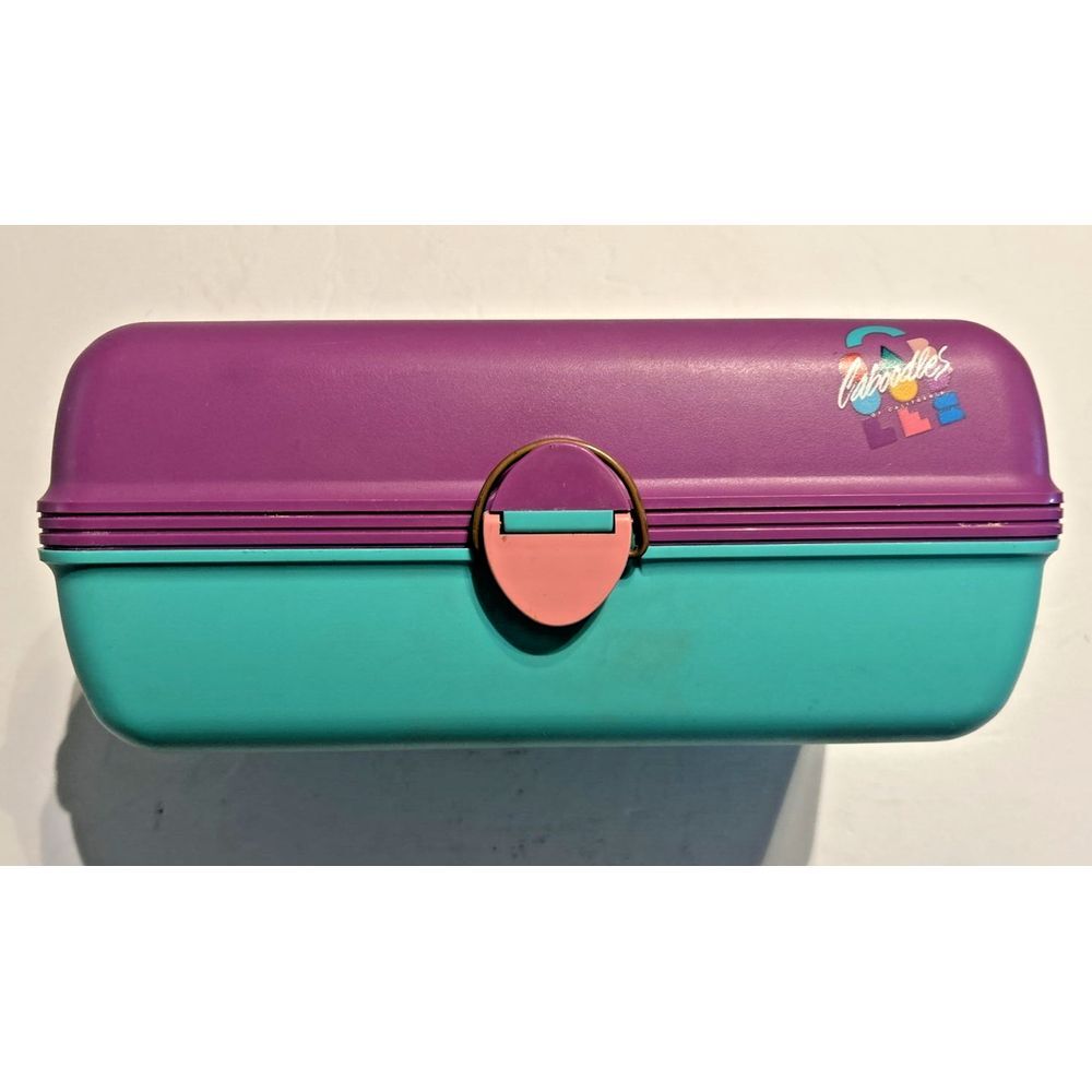 Vintage Caboodles Makeup Case W/ 2 Pull Out Trays Mint Green/Purple Model 2602